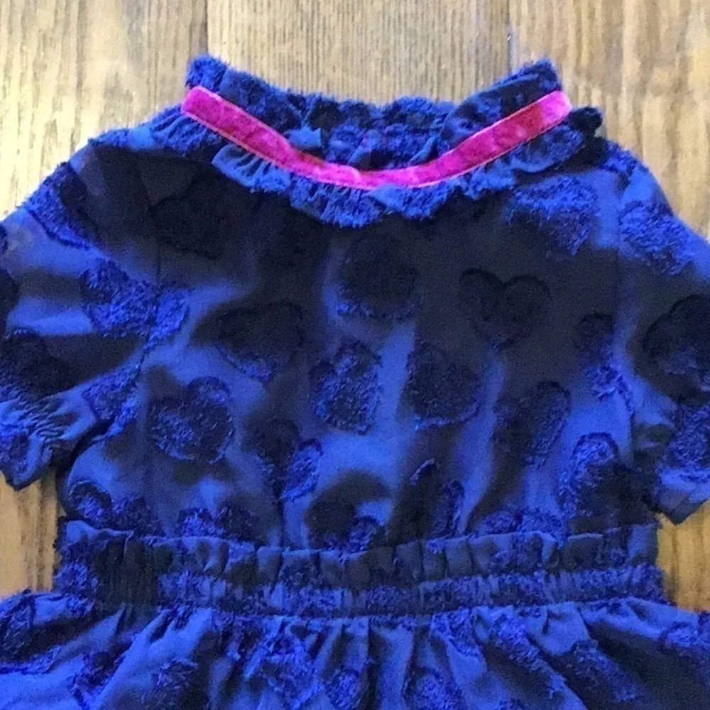 NWOT Girls Navy Blue Dress with Velvet Hearts